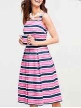 Talbots Pink and Navy Striped Sleeveless Dress